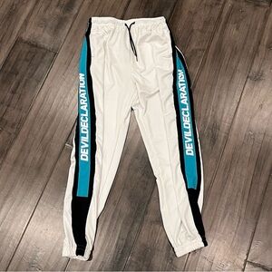 Devil Declaration White and Blue Logo Joggers - Size Medium